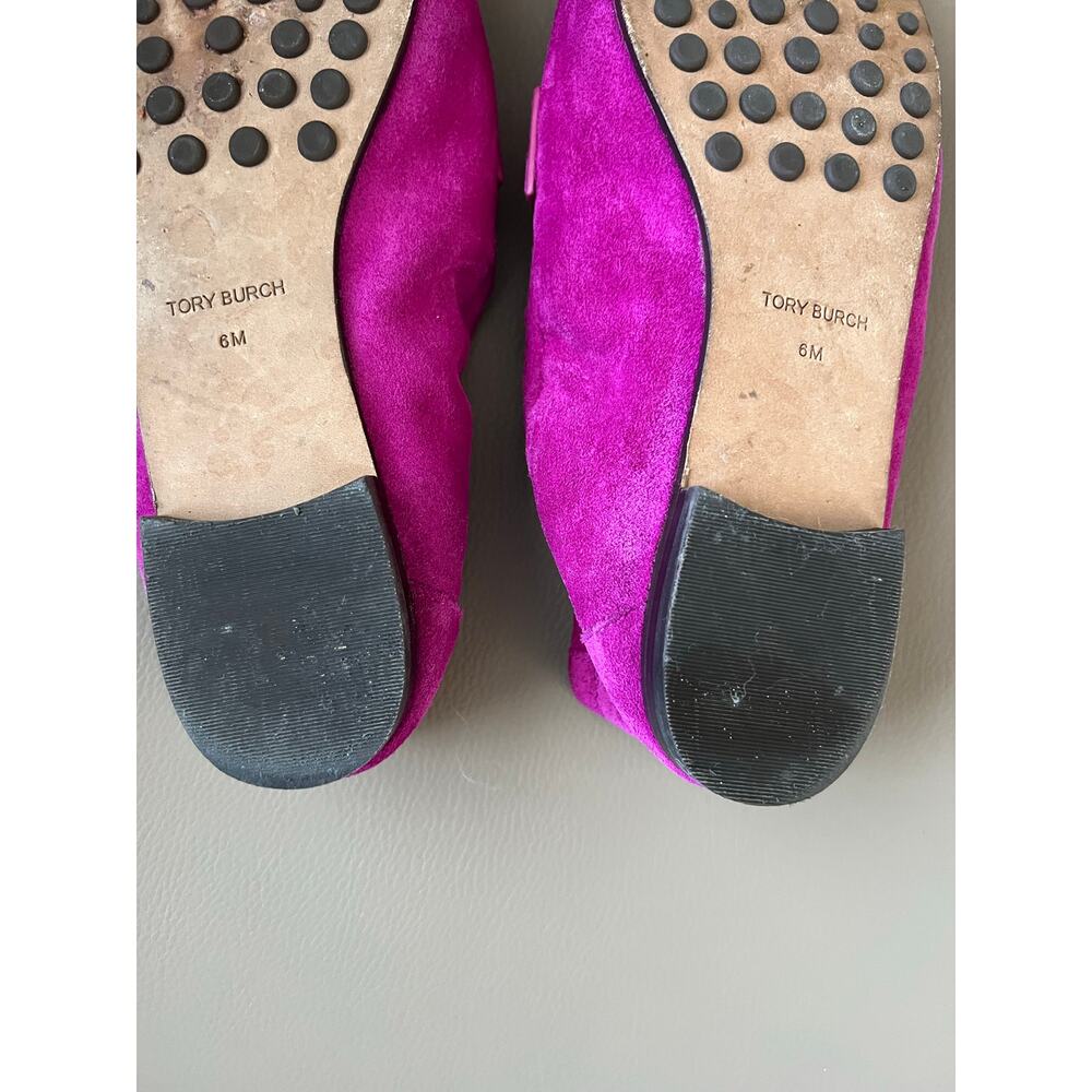 Tory Burch Shoes 6 Loafer Suede Leather Fuchsia Pink Flats Logo Classic Preppy - Picture 8 of 8